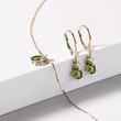 MOLDAVITE NECKLACE AND EARRING SET IN YELLOW GOLD - GEMSTONE SETS - FINE JEWELRY