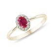 OVAL RUBY AND DIAMOND GOLD HALO RING - RUBY RINGS - RINGS