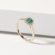 EMERALD AND DIAMOND GOLD HALO RING - EMERALD RINGS - RINGS