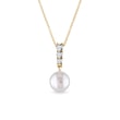 PEARL PENDANT IN YELLOW GOLD WITH THREE BRILLIANTS - PEARL PENDANTS - PEARL JEWELRY