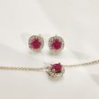 LUXE RUBY AND DIAMOND HALO JEWELRY SET IN YELLOW GOLD - GEMSTONE SETS - FINE JEWELRY