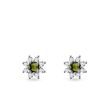 MOLDAVITE AND DIAMOND FLORAL STUDS IN WHITE GOLD - MOLDAVITE EARRINGS - EARRINGS