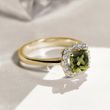 FINE RING IN YELLOW GOLD WITH MOLDAVITE AND DIAMONDS - MOLDAVITE RINGS - RINGS