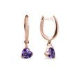 EARRINGS WITH HEART-SHAPED AMETHYSTS IN ROSE GOLD - AMETHYST EARRINGS - EARRINGS