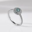 BLUE DIAMOND AND DIAMOND HALO RING IN WHITE GOLD - FANCY DIAMOND ENGAGEMENT RINGS - ENGAGEMENT RINGS