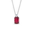 Emerald cut ruby and diamond necklace in white gold