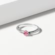 Ring mit Diamant und rosa Saphiren aus Weißgold