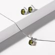 BOUCLES D'OREILLES EN OR BLANC AVEC MOLDAVITES OVALES - BOUCLES D'OREILLES EN MOLDAVITE - BOUCLES D'OREILLES