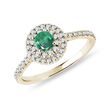 EMERALD AND DIAMOND GOLD HALO RING - EMERALD RINGS - RINGS