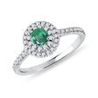 EMERALD AND DIAMOND HALO RING IN WHITE GOLD - EMERALD RINGS - RINGS