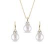 PEARL AND DIAMOND GOLD JEWELLERY SET - PEARL SETS - PEARL JEWELLERY