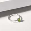 OLIVINE AND DIAMOND RING IN WHITE GOLD - PERIDOT RINGS - 