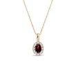 OVAL GARNET AND DIAMOND GOLD HALO NECKLACE - GARNET NECKLACES - NECKLACES
