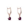 HEART EARRINGS WITH RHODOLITES IN ROSE GOLD - GEMSTONE EARRINGS - EARRINGS