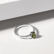 Moldavite and diamond engagement ring in white gold