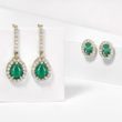 Gold diamond earrings with emeralds
