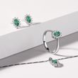 EMERALD WHITE GOLD EARRINGS AND PENDANT SET - GEMSTONE SETS - FINE JEWELRY