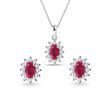 RUBY AND DIAMOND HALO EARRING AND NECKLACE SET IN WHITE GOLD - JEWELRY SETS - FINE JEWELRY