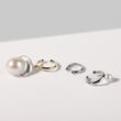 WHITE GOLD HUGGIE SINGLE EAR CUFF WITH FRESHWATER PEARL - PEARL EARRINGS - PEARL JEWELRY