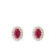 OVAL RUBY AND DIAMOND GOLD HALO STUD EARRINGS - RUBY EARRINGS - EARRINGS