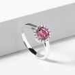 Tourmaline and diamond halo ring in white gold