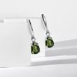 BOUCLES D'OREILLES EN OR BLANC AVEC DIAMANTS ET MOLDAVITE - BOUCLES D'OREILLES EN MOLDAVITE - BOUCLES D'OREILLES