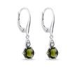 MOLDAVITE AND DIAMOND DROP EARRINGS IN WHITE GOLD - MOLDAVITE EARRINGS - EARRINGS