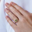 BAGUE EN OR JAUNE AVEC MOLDAVITE ET DIAMANTS - BAGUES EN MOLDAVITE - BAGUES