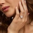 BAGUE DE LUXE EN OR BLANC AVEC HALO DE DIAMANTS - BAGUES AVEC DIAMANTS DE SYNTHÈSE - BAGUES DE FIANÇAILLES