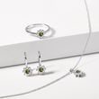 MOLDAVITE AND DIAMOND FLORAL EARRINGS IN WHITE GOLD - MOLDAVITE EARRINGS - EARRINGS