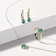 YELLOW GOLD EARRINGS WITH EMERALDS AND DIAMONDS - EMERALD EARRINGS - 