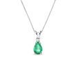 EMERALD AND DIAMOND PENDANT ON WHITE GOLD CHAIN - EMERALD NECKLACES - NECKLACES
