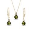 PARURE BOUCLES D'OREILLES ET COLLIER EN OR AVEC MOLDAVITE ET DIAMANT - PARURES DE BIJOUX - BIJOUX KLENOTA