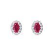 OVAL RUBY AND DIAMOND WHITE GOLD HALO STUD EARRINGS - RUBY EARRINGS - EARRINGS