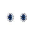 Oval Sapphire and Diamond White Gold Halo Stud Earrings