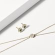 BOUCLES D'OREILLES FLEUR EN OR JAUNE, MOLDAVITES ET DIAMANTS - BOUCLES D'OREILLES EN MOLDAVITE - BOUCLES D'OREILLES