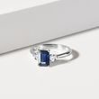 Emerald Cut Sapphire and Diamond Ring in White Gold