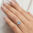BAGUE HALO EN OR BLANC AVEC DIAMANT BLEU ET DIAMANTS - BAGUES AVEC DIAMANTS DE SYNTHÈSE - BAGUES DE FIANÇAILLES