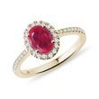 LUXE RUBY AND DIAMOND HALO RING ​​IN YELLOW GOLD - RUBY ENGAGEMENT RINGS - ENGAGEMENT RINGS