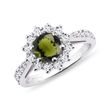 BAGUE D'OR BLANC DELUXE AVEC MOLDAVITE ET DIAMANTS - BAGUES EN MOLDAVITE - BAGUES