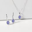TANZANITE AND DIAMOND HALO JEWELRY SET IN WHITE GOLD - GEMSTONE SETS - FINE JEWELRY