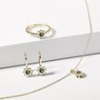 MOLDAVITE AND DIAMOND FLORAL NECKLACE IN YELLOW GOLD - MOLDAVITE NECKLACES - NECKLACES