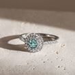 BLUE DIAMOND AND DIAMOND HALO RING IN WHITE GOLD - FANCY DIAMOND ENGAGEMENT RINGS - ENGAGEMENT RINGS