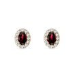 OVAL GARNET AND DIAMOND GOLD HALO STUD EARRINGS - GARNET EARRINGS - EARRINGS