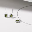 EARRINGS WITH DIAMONDS AND MOLDAVITE IN WHITE GOLD - MOLDAVITE EARRINGS - EARRINGS