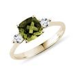 CUSHION CUT MOLDAVITE AND DIAMOND RING IN GOLD - MOLDAVITE RINGS{% if category.pathNames[0] != product.category.name %} - {% endif %}