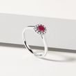 RUBY AND DIAMOND HALO RING IN WHITE GOLD - RUBY RINGS - 