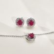 LUXE RUBY AND DIAMOND HALO JEWELRY SET IN WHITE GOLD - GEMSTONE SETS - FINE JEWELRY