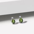 Earrings Drops of White Gold with Moldavites and Diamonds