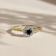 BLACK AND WHITE DIAMOND GOLD HALO RING - FANCY DIAMOND ENGAGEMENT RINGS - ENGAGEMENT RINGS